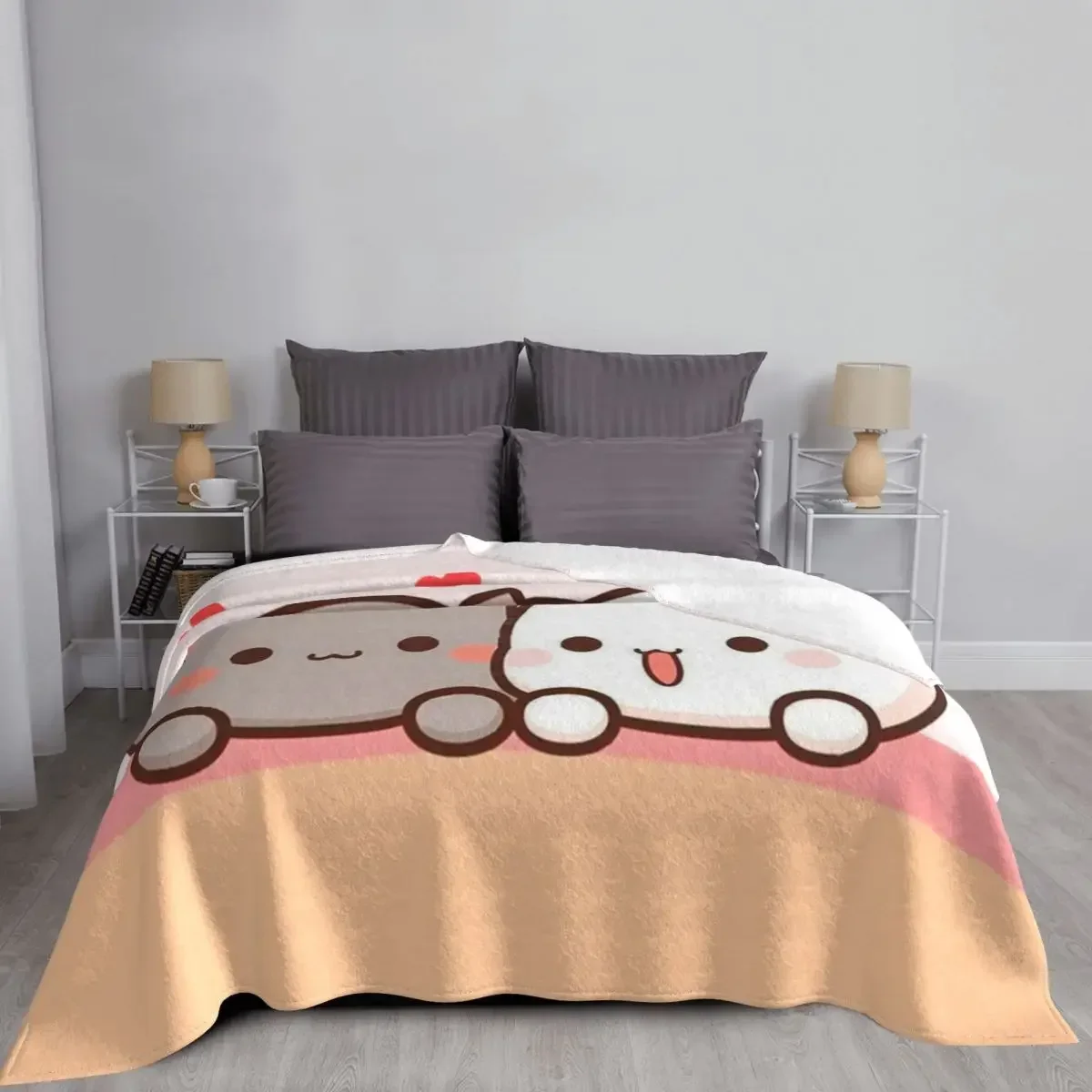 Koc z nadrukiem 3d Peach and Goma Mochi Cat Blanket Coral Fleece Plush Jesienno-zimowe koce do sypialni Cienka kołdra