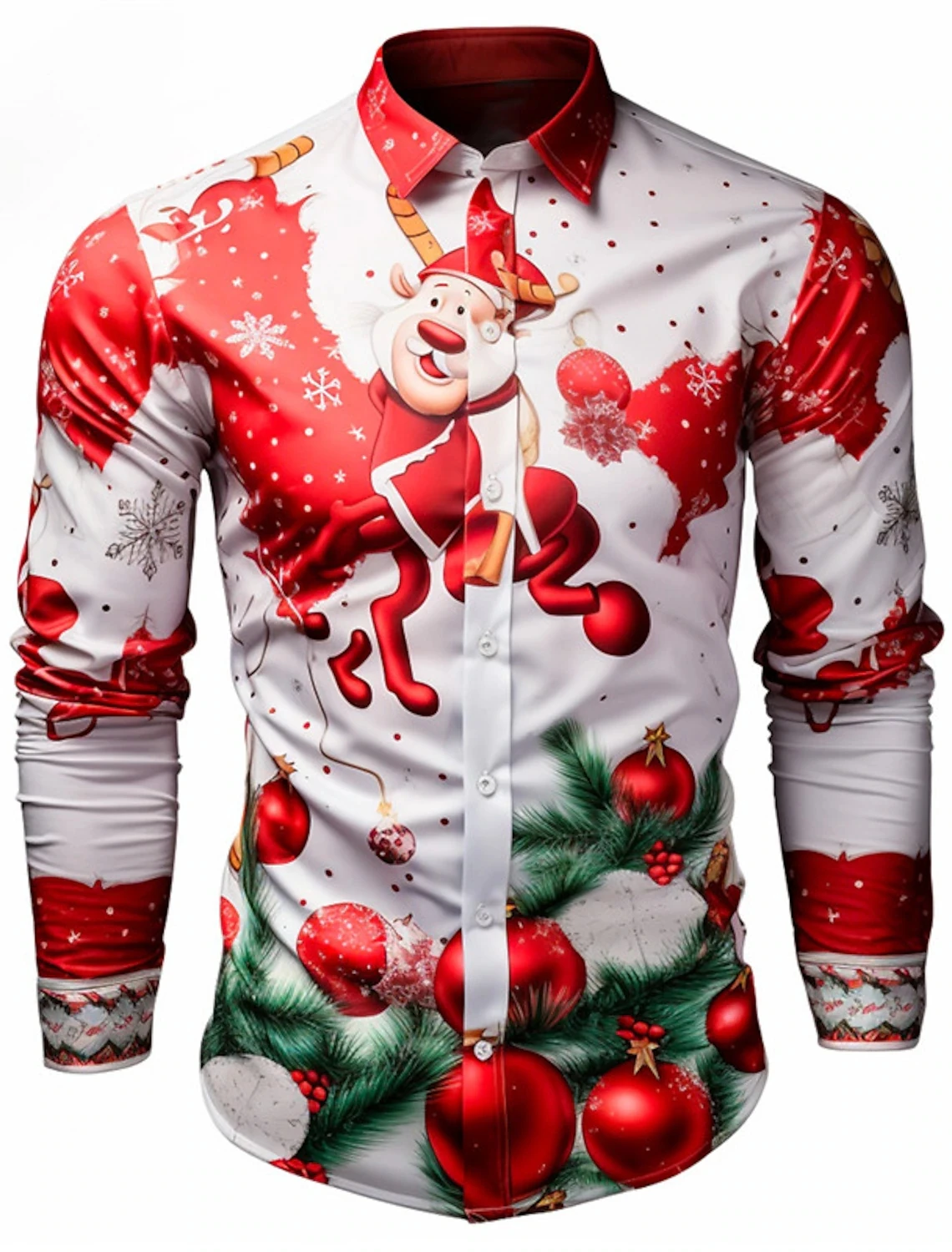 Men\'s shirts, Santa Claus prints, classic Christmas styles, long sleeves, daily street vacations, fashionable high-end men