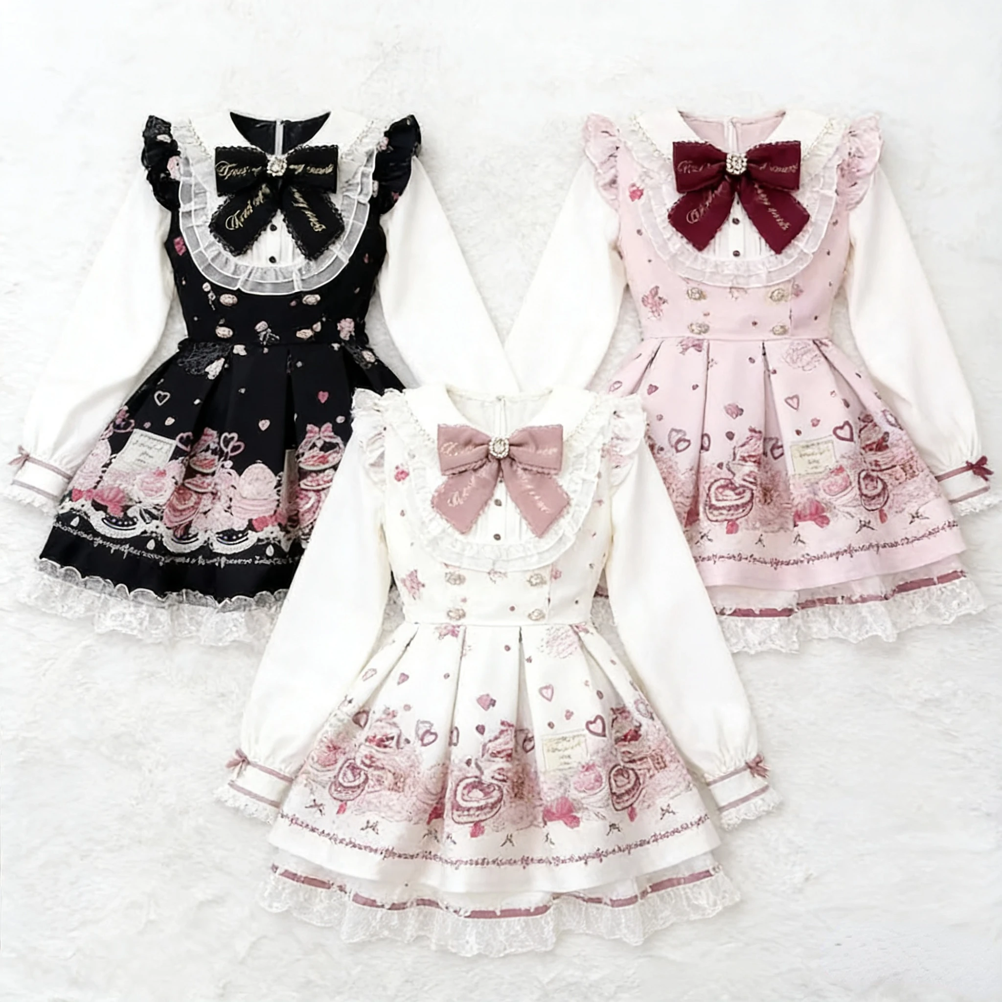 

Комплект из двух предметов: японское платье с V-образным вырезом и поясом, осеннее, новое, с бантом и мультяшным принтом, с длинными рукавами, кружевное, + леггинсы-шорты