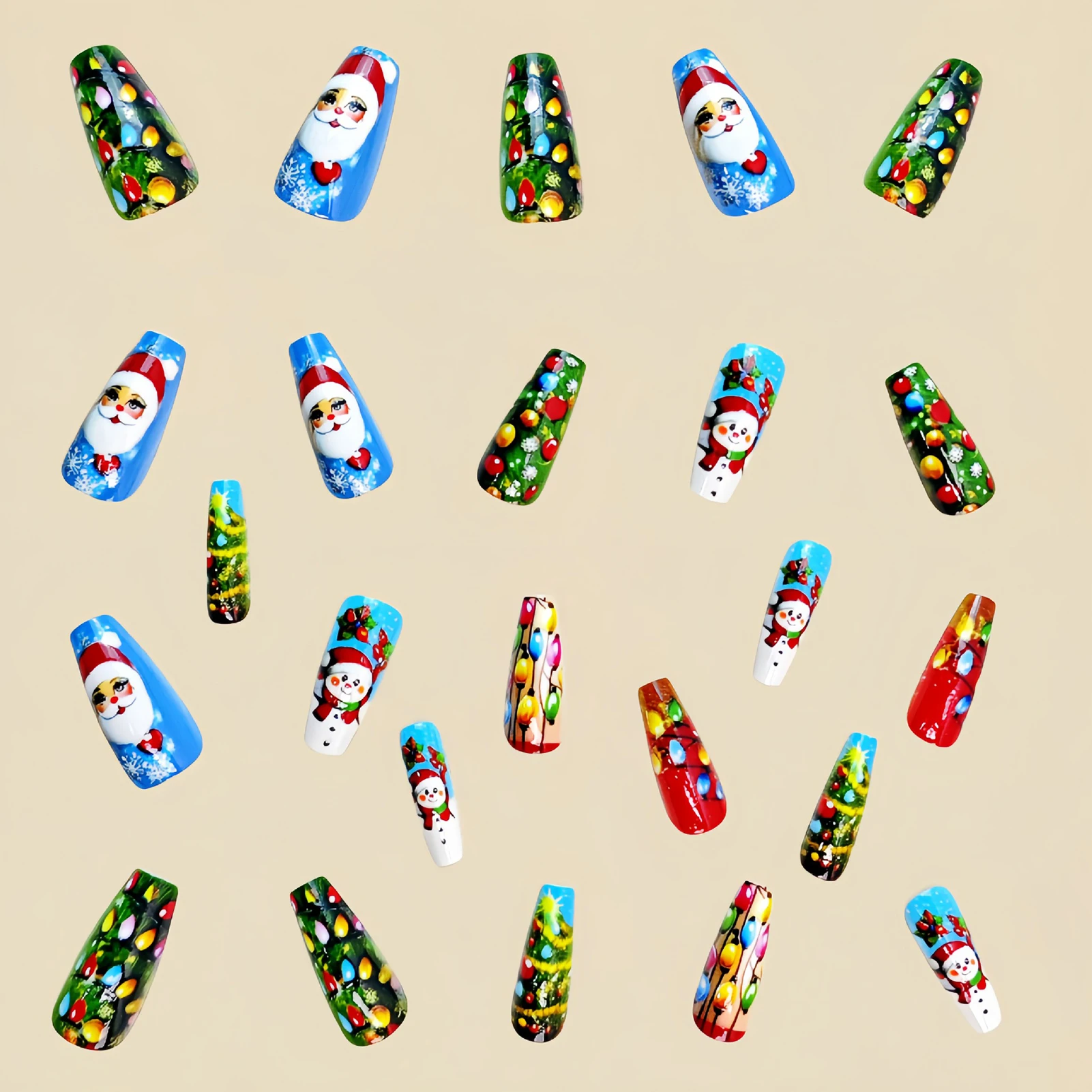 Christmas Colorful Fake Nails with Glitter Decor Chip-Proof Smudge-Proof Fake Nails for Professional Nail Art Salon Supply