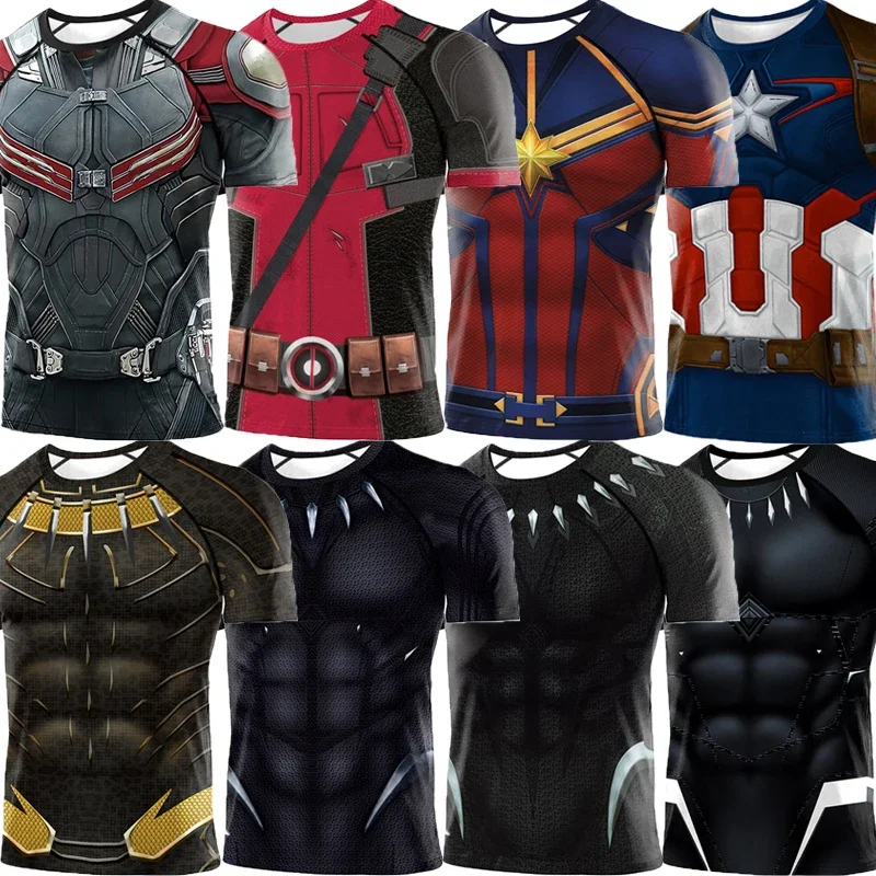 Fashion Fitness Captain America Spiderman T-shirt Tshirts Men Compression Shirts T-shirts Tees Bodybuilding Camiseta Rashguard