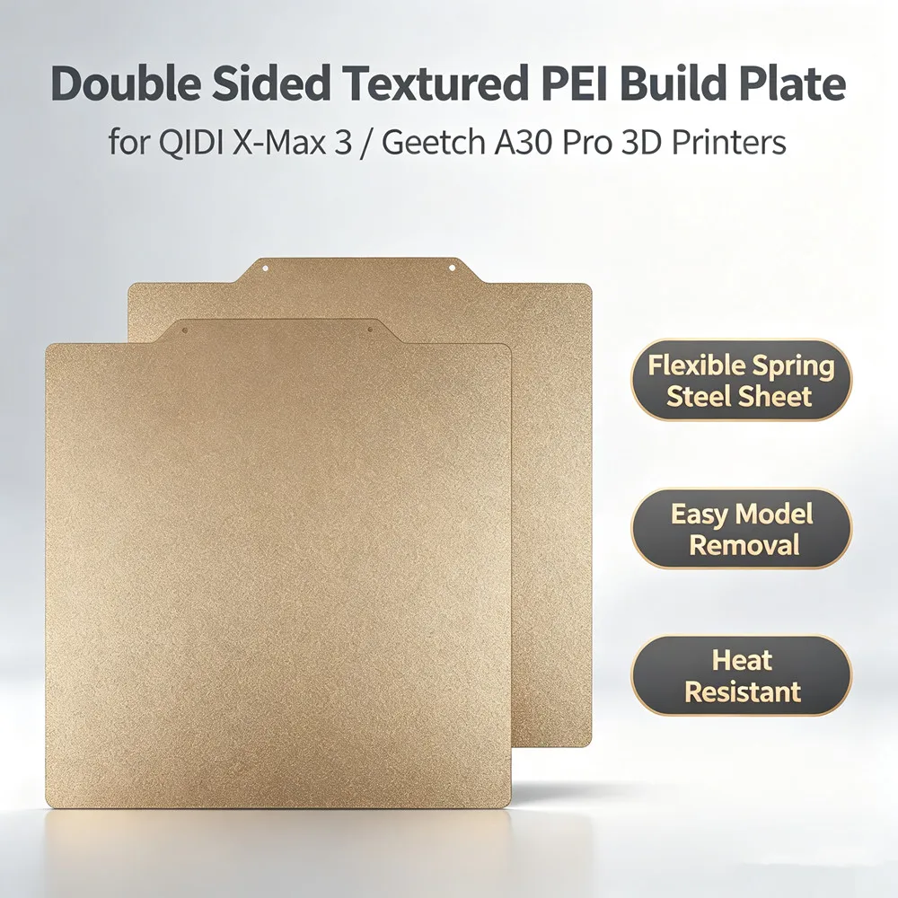 Double Sided Textured PEI Build Plate for QIDI X-Max 3,Geetch A30 Pro 330x330mm Flexible PEI Spring Steel Sheet Eesy Remove