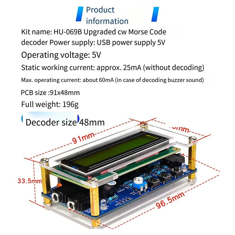 Verbeterde HU-069B CW Morsecode Decoder Trainer Onderdelen Elektronische DIY Printplaat Lassen Oefenset