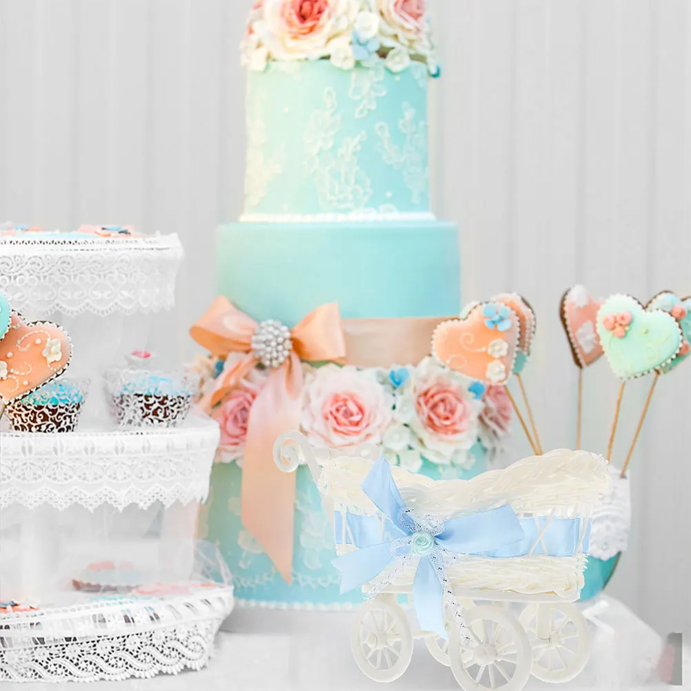 

2pcs Imitation Rattan Baby Stroller Baskets Blue for Candy Storage Party Favors Decor Home Wedding Shower Gift Packing Basket
