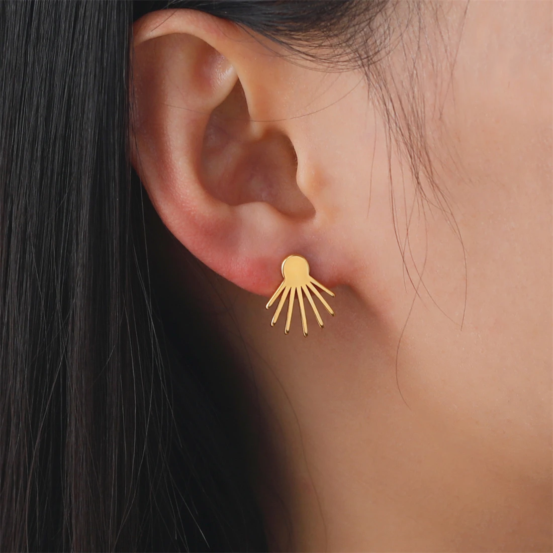 

Minimalist Ray Stud Earrings Stainless Steel Gold/Silver Color Trendy Radiation Seven Lines Earring Women Party Jewelry Gift