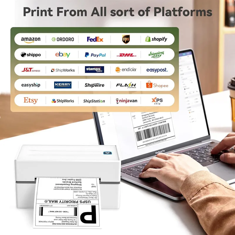 Printer label pengiriman ekspres 4x6 USB Bluetooth, printer label termal stiker kustom, mendukung Android, IOS, Windows, dan Mac