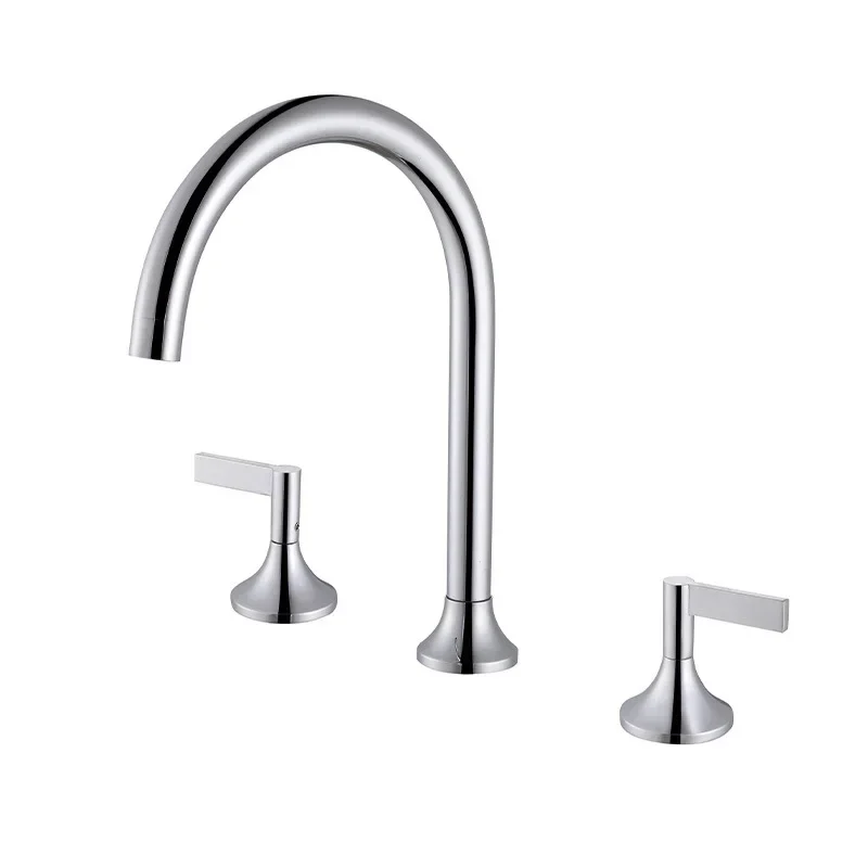 

All-copper three-hole basin faucet split type double handle bathroom basin silver hot and cold household faucet MT2408