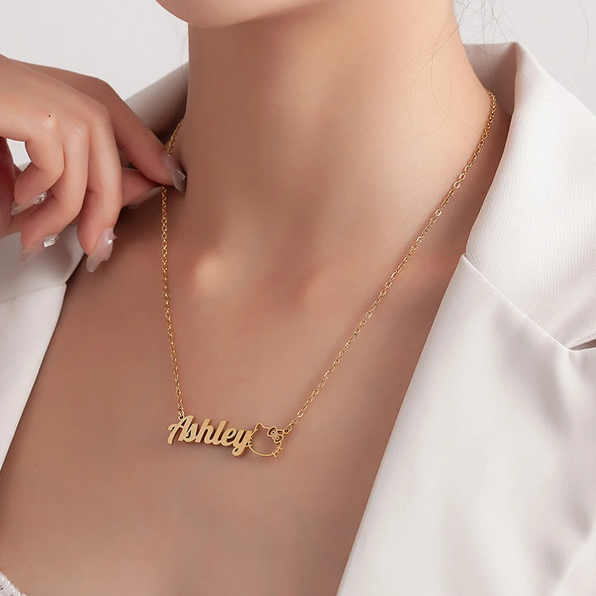 Cute Custom Name Hello Kitty Necklace Sanrio Jewelry For Women Girls Fashion Stainless Steel Collar Personalized Birthday Gift