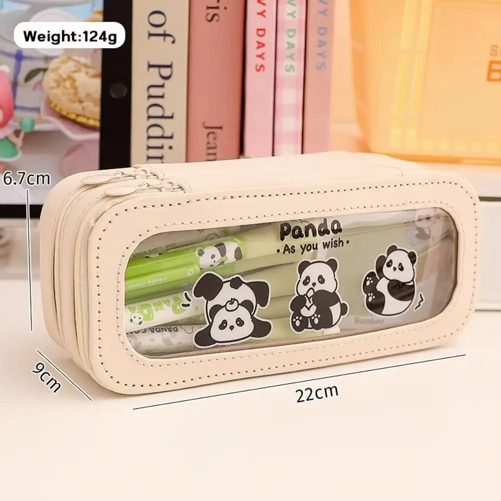 Aesthetic Transparent Pencil Bag Panda Good Looking Large Capacity Pencil Bag Zipper PVC Stationery Storage Bag Kids Gift