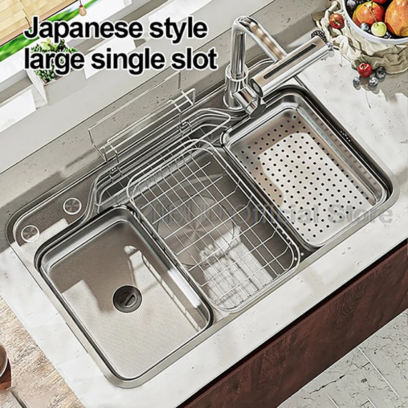 

Large Capacity Embossed Single Kitchen Sink 304 Stainless Steel Thickened Wear And Oil Resistant Workstation With Accessories