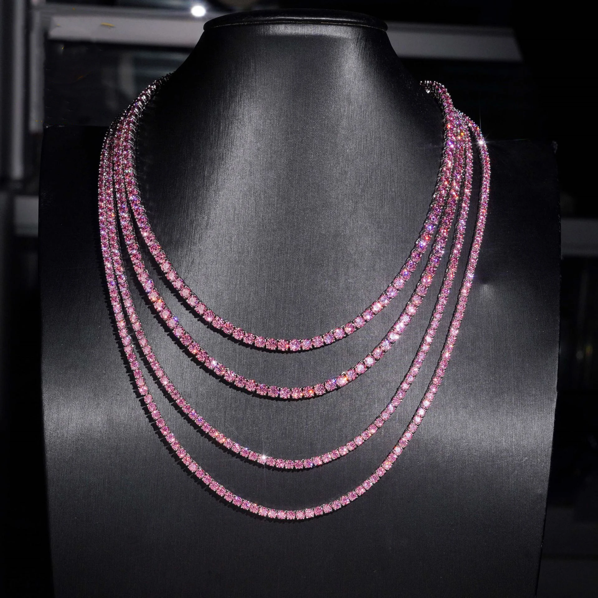 

Ювелирные изделия в стиле хип-хоп, новый стиль, серебро 925 пробы, 3 мм, 4 мм, розовый цвет, теннисная цепочка с муассанитом, высокое качество, ожерелье на заказ для мужчин