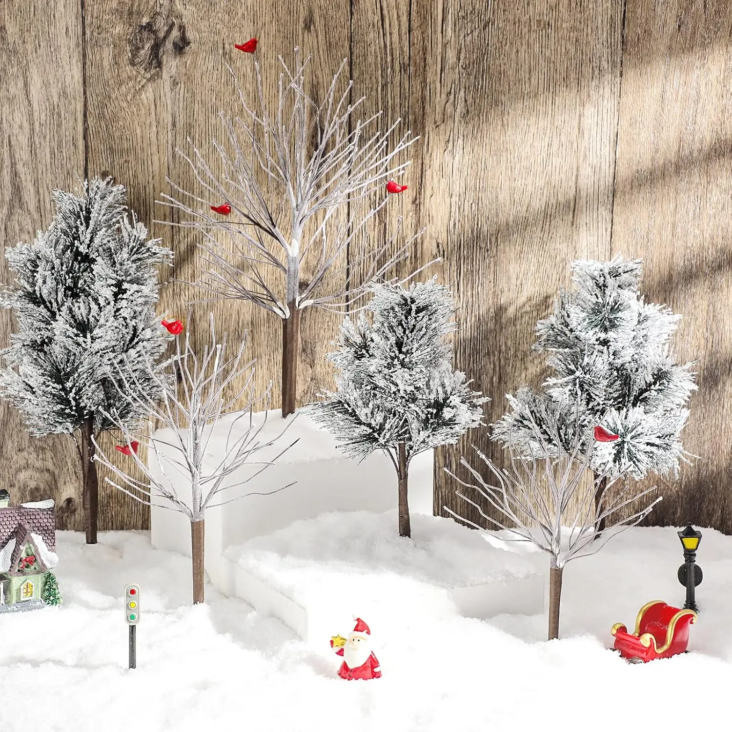 

Набор из 6 искусственных рождественских деревьев, элегантный зимний декор из березы для праздничного использования