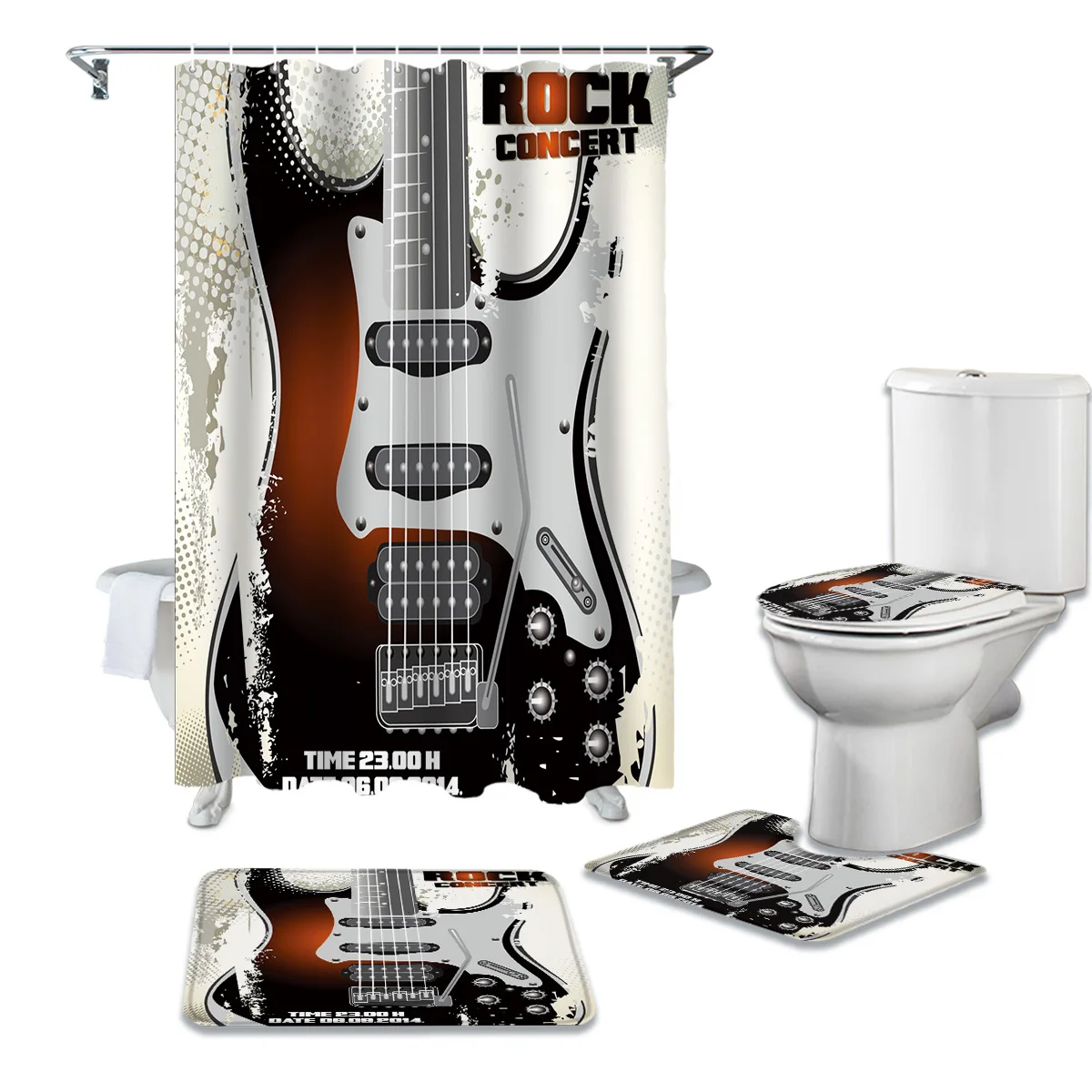 Rock Music Guitar Shower Curtain Sets Non-Slip Rugs Toilet Lid Cover and Bath Mat Waterproof Bathroom Curtains