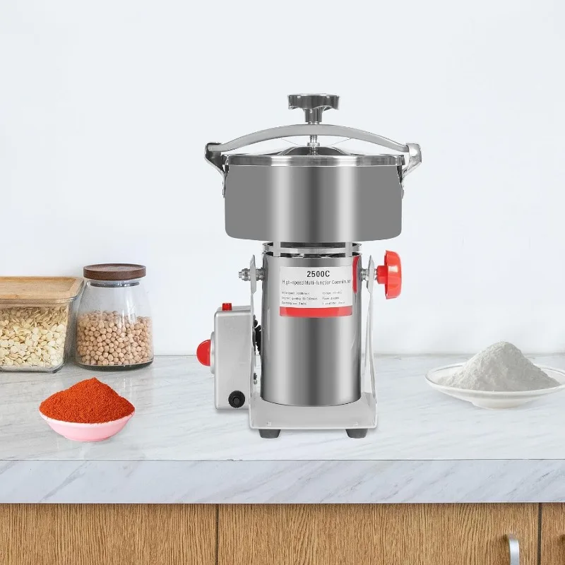 مطحنة الحبوب الكهربائية، الفولاذ المقاوم للصدأ عالية السرعة متعددة الوظائف آلة طحن الحبوب الكهربائية 180 تصميم مائل (2500 جرام)