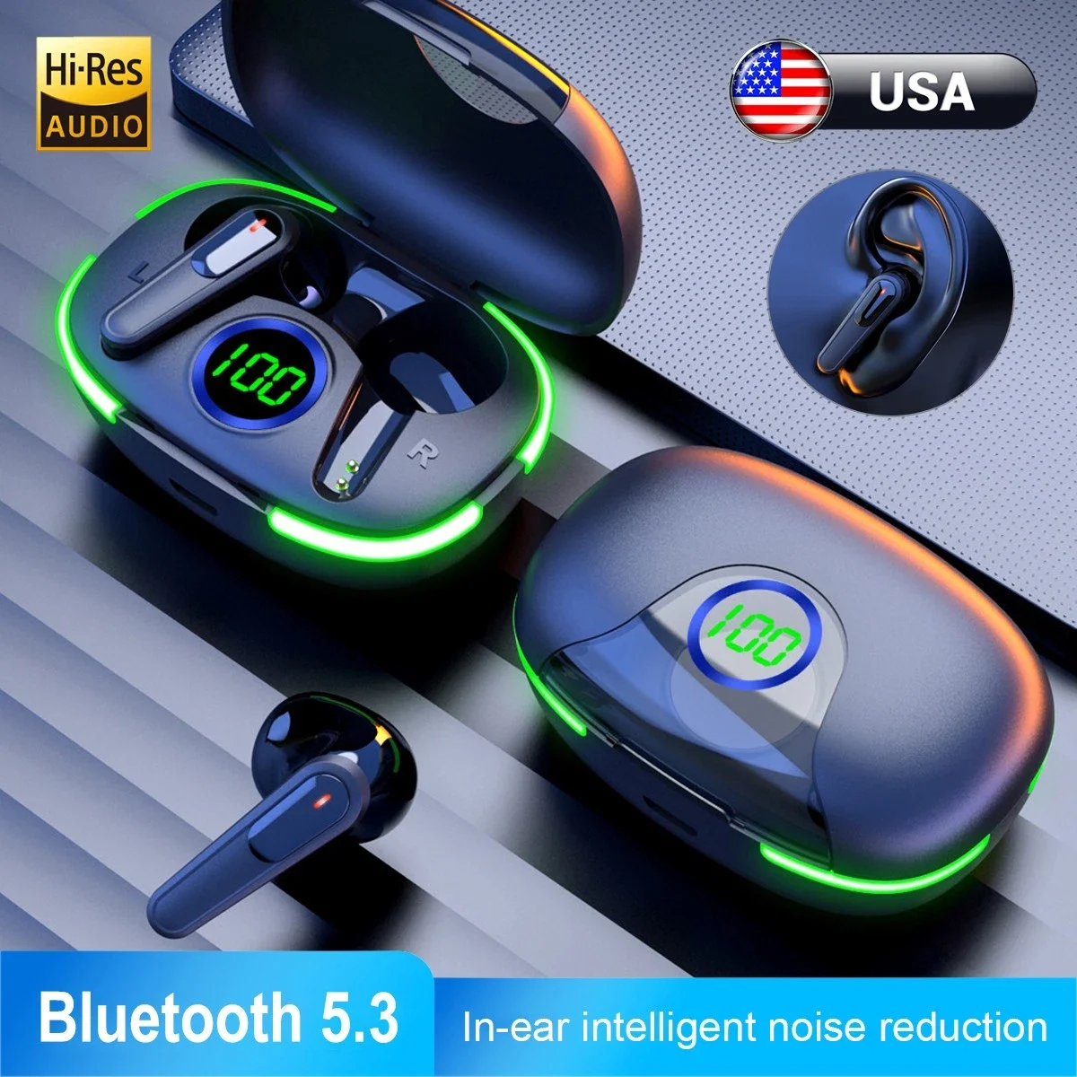 

Bluetooth 5.3 Earbuds Active Noise Canceling In-Ear Wireless Headsets with Mic