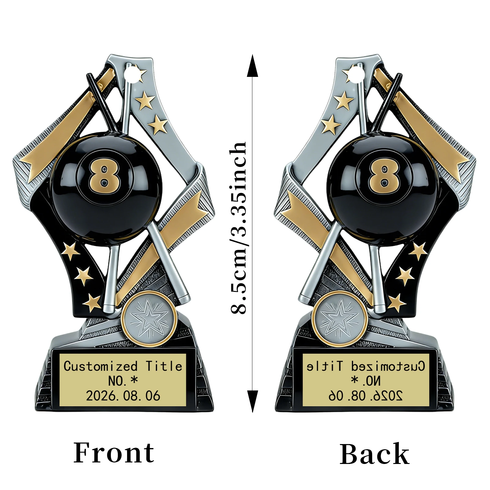 Custom Billiards Trophy Shape Bag charms Billiards Pool pattern medals Custom Print Title Text Name Date for awards prizes gifts