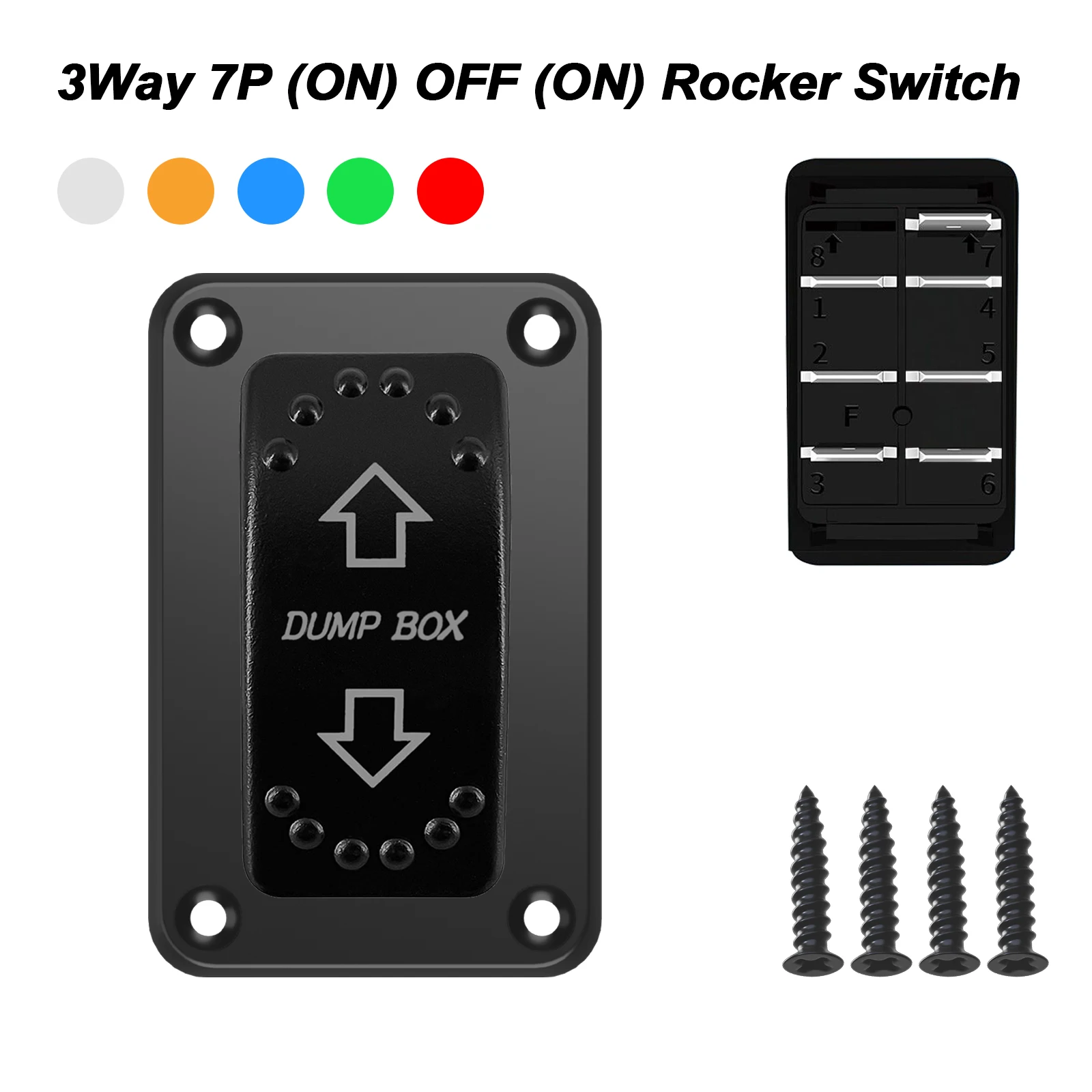 

Momentary Rocker Switch DUMP BOX 12V/24V Led 7Pin (ON) OFF (ON) DPDT Zinc Alloy Panel for Car Boat Truck Excavator Waterproof