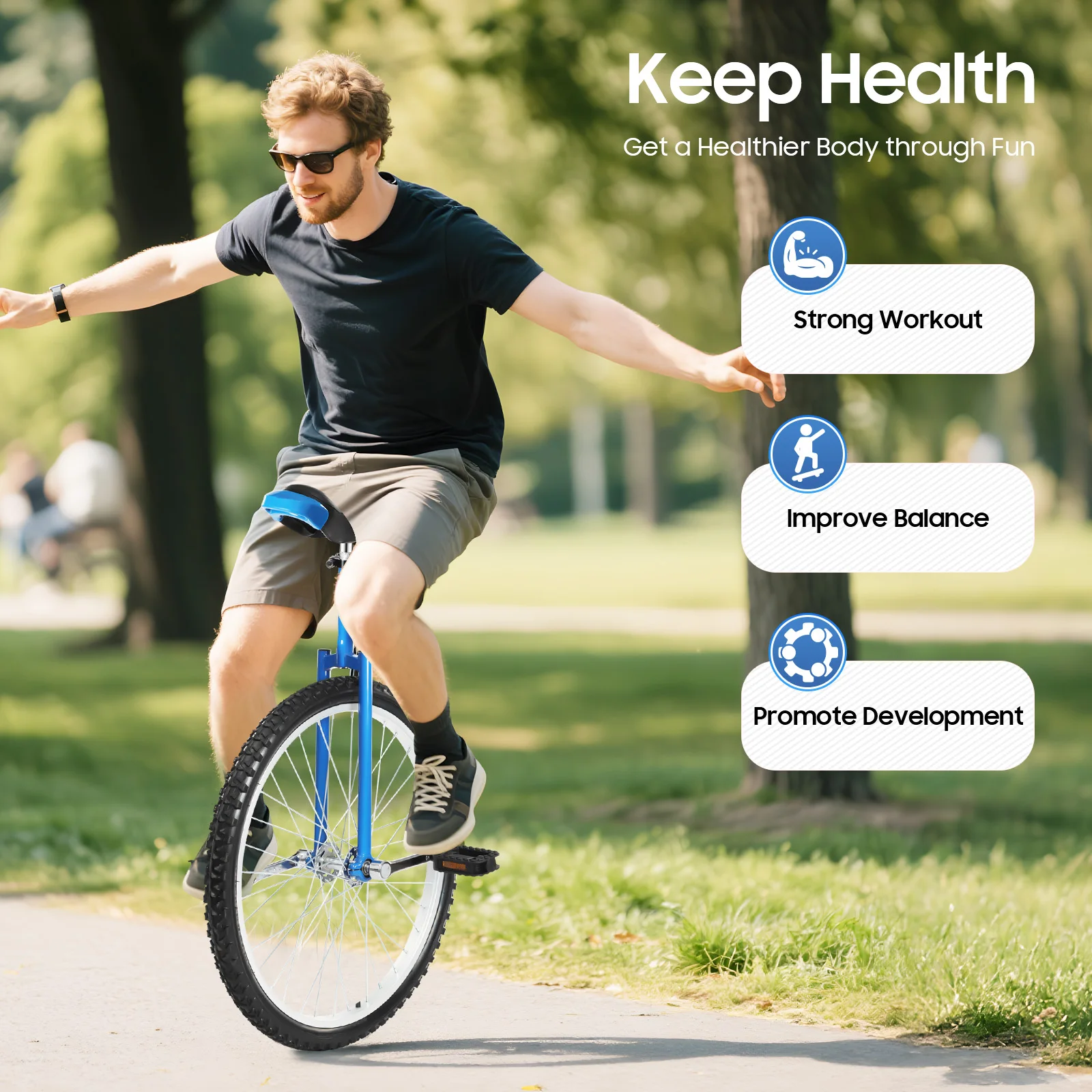

Stable Riding Unicycle Non-Slip Protruded Tire&Pedals Ergonomic Curved Soft Saddle Front&Rear Seat Handles For Balance