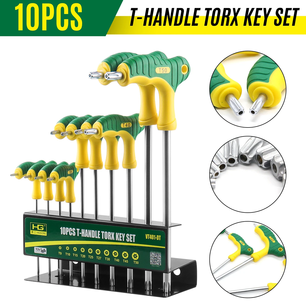 

10-Piece T-Handle Allen Wrench Set， Comprehensive Allen Hex Key Tool Set for Tools & Home Improvement Projects.(T9-T50,CR-V)