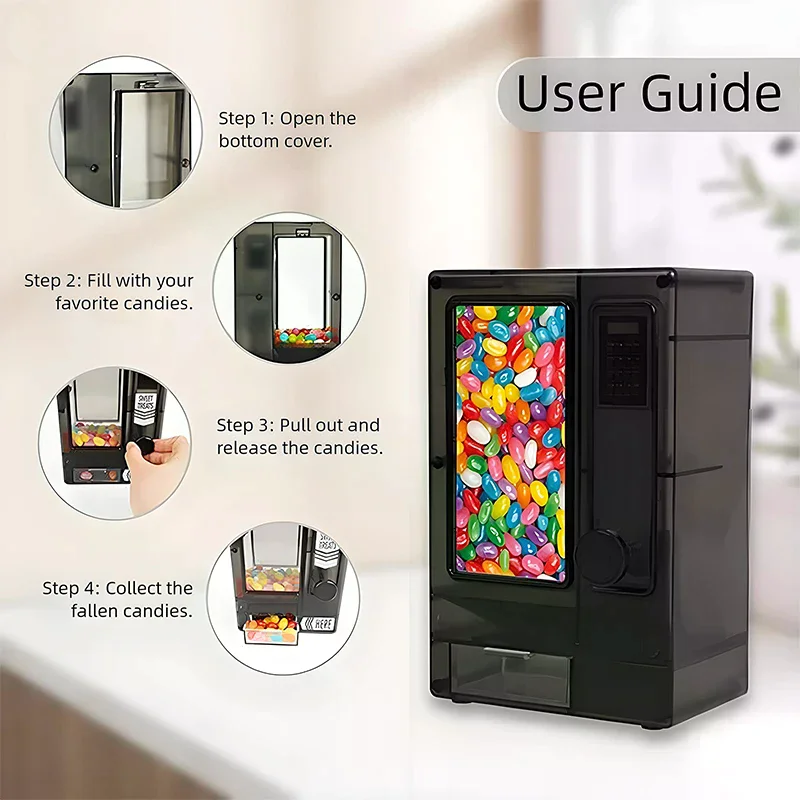 Stylish Desk Candy Dispenser, Manual Vending Machine for Small Candies, Lovely Birthday&Christmas Gift Choice