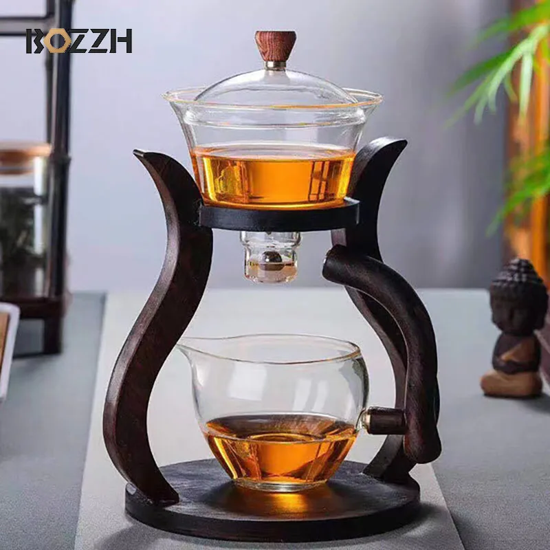 

BOZZH Heat-Resistant Glass Tea Set Magnetic Water Diversion Rotating Cover Bowl Automatic Tea Maker Lazy Kungfu Teapot Drinking