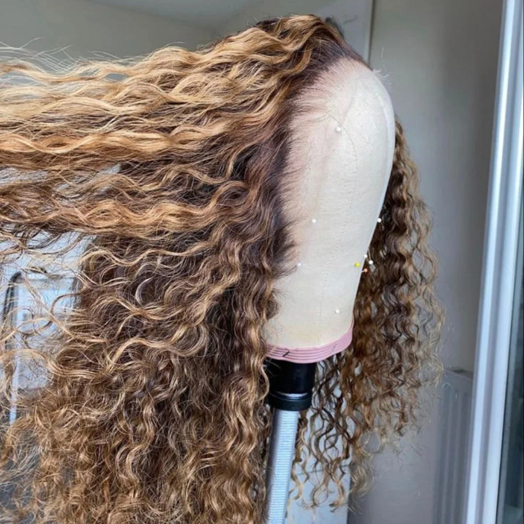 

180Density Glueless HighlightBlonde Long Soft 26Inch Kinky Curly 13x4x1 Lace Front Wig For Women With Baby Hair Preplucked Daily
