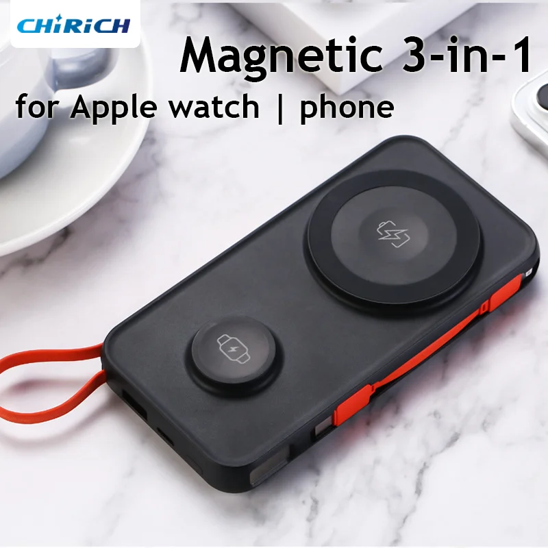 3in1 Magnetic Wireless Power Bank For iPhone iWatch Apple Watch 10000mAh Fast Charging Powerbank USB C External Spare Battery