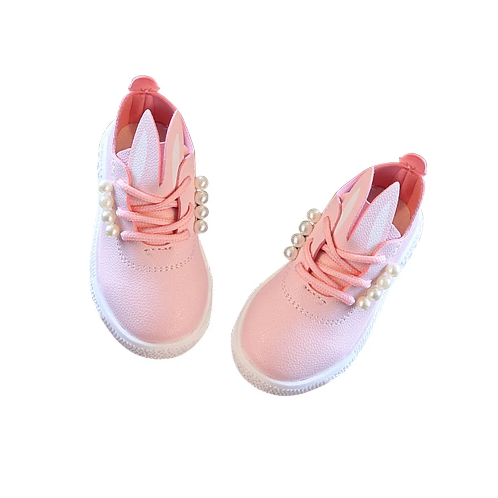

Пара обуви с кроличьими ушками для маленьких девочек, мягкие дышащие кроссовки, розовые, размер 24, жемчужный дизайн, удобный стиль принцессы