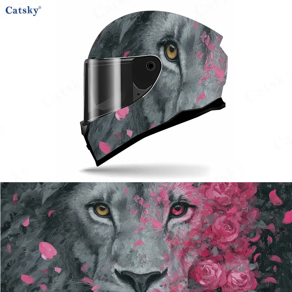 

Lion with Pink Roses Helmet PVC Protective Sticker, Motorcycle Helmet Exterior Decorative Accessory, Waterproof & Self-adhesive