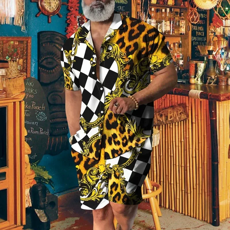 2025 Men's High Temperament Short-Sleeved Shirt Shorts Two-Piece Summer New Breathable Lapel Shirt Casual Drawstring Shorts Set