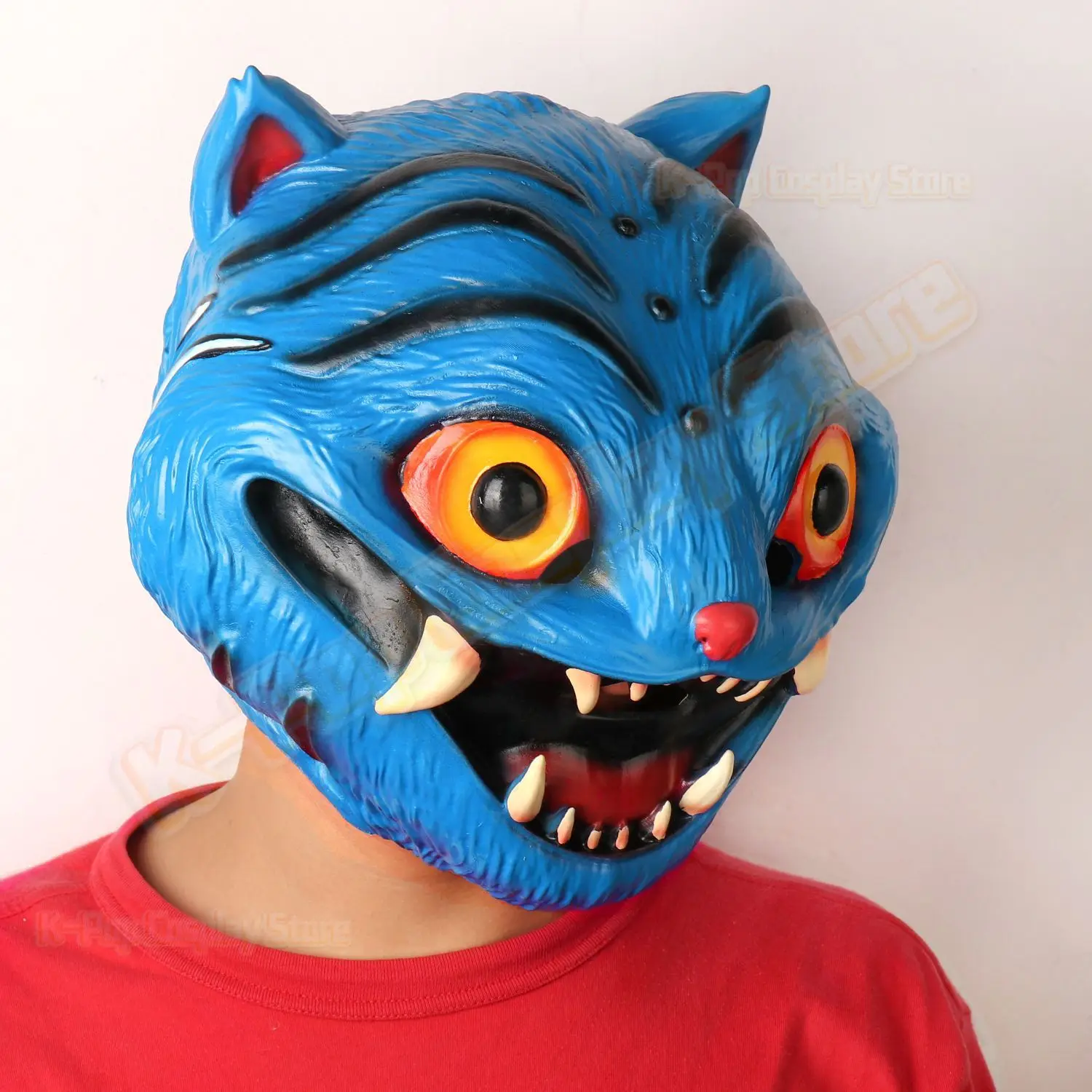 KPop Dem on Hunters Blue Tiger Halloween Latex Mask KPOP Girl Group Demon Hunter Headgear Cosplay Prop for Events Costume Party