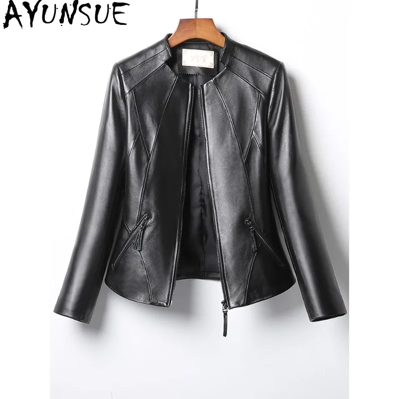 

AYUNSUE Real Leather Jackets for Woman Fashion Motorcycle Style Jacket Woman Spring Autumn Long Sleeve Tops Woman Clothes Casaco
