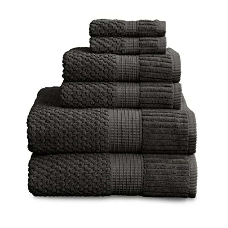 Bath towel set for home use, 100 cotton, dark grey, Oeko-TEX Standard 100 certified, soft absorbent with quick-dry performance,