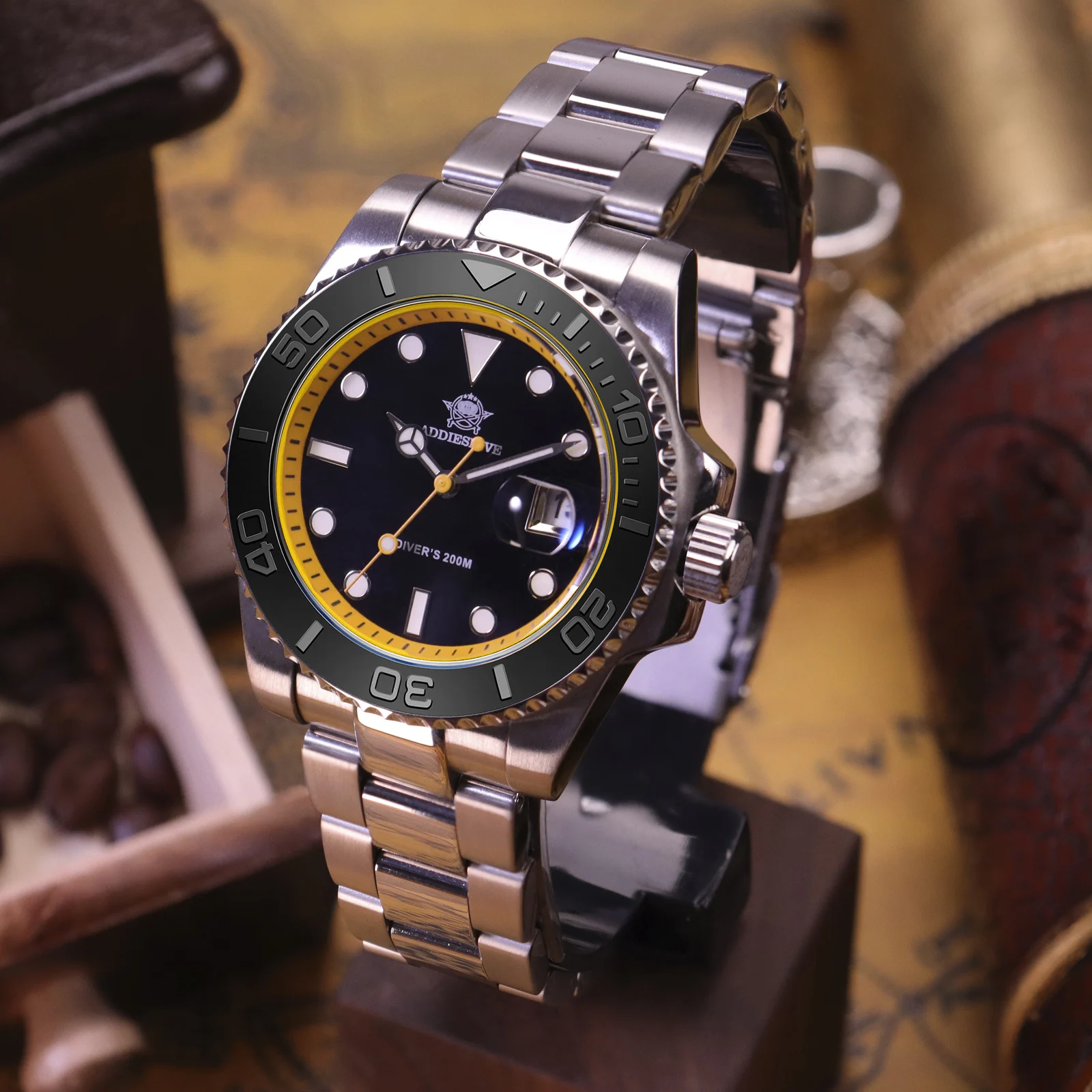 ADDIESDIVE Men's Wrist Watch Stainless Steel Classic Bezel AD2040 BGW9 Luminous 200m Waterproof Quartz Watch Relógio Masculino