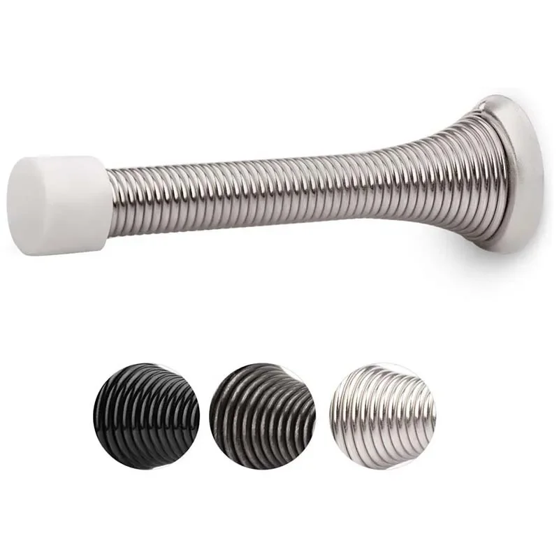 Metal Door Stops Spring Stopper withRubber Cap Wall Mounted Skirting Board Furniture Protective Door Stop Buffer Wall Protection