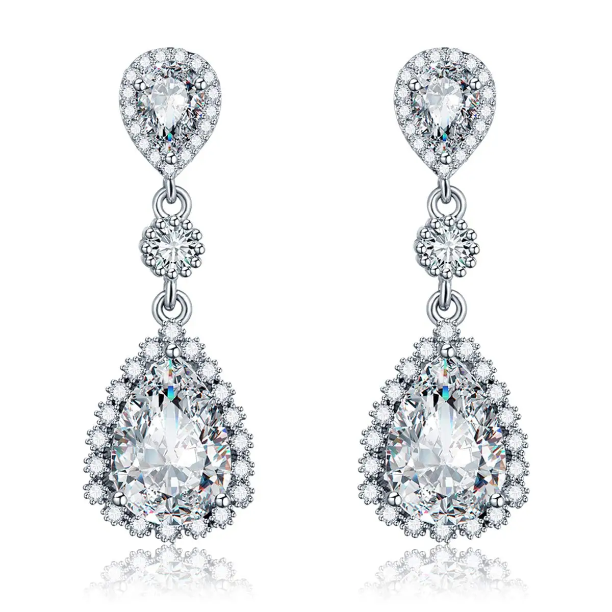 

Teardrop Dangle Earrings For Wedding Sparkly Cubic Zirconia Crystal Rhinestone Drop Earrings Women Bridal Jewelry