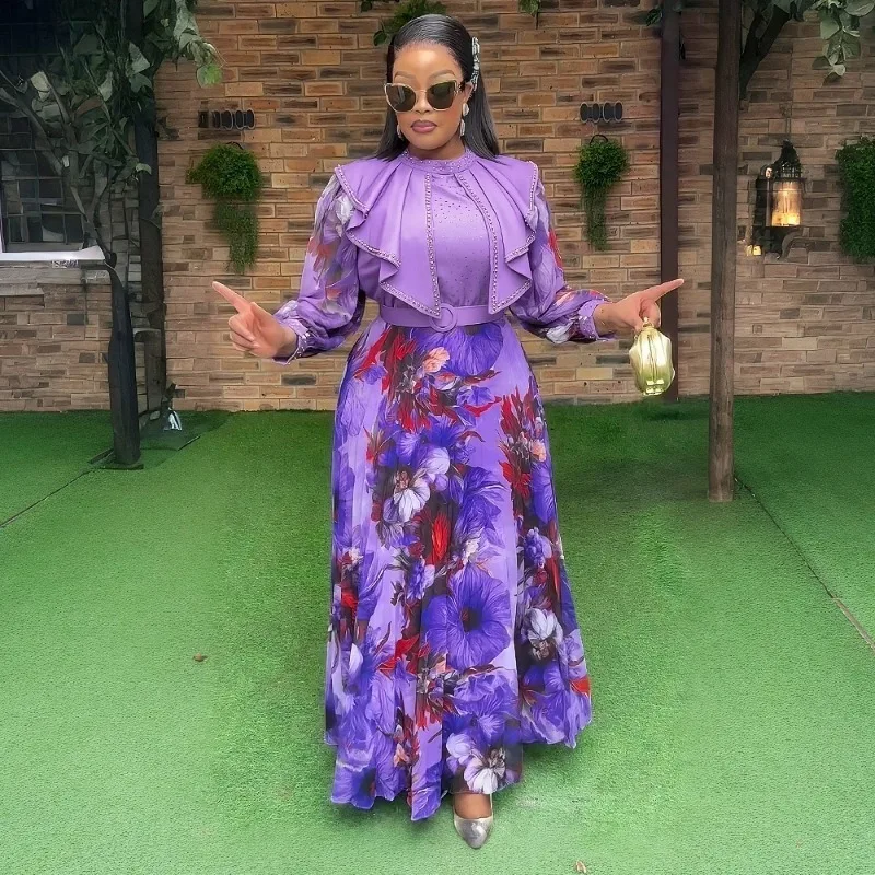 

Luxury Chiffon Ladies Dresses Elegant Women Wedding Party Prom Evening Gown African Dashiki Outfits 2025 Long Sleeve Robes