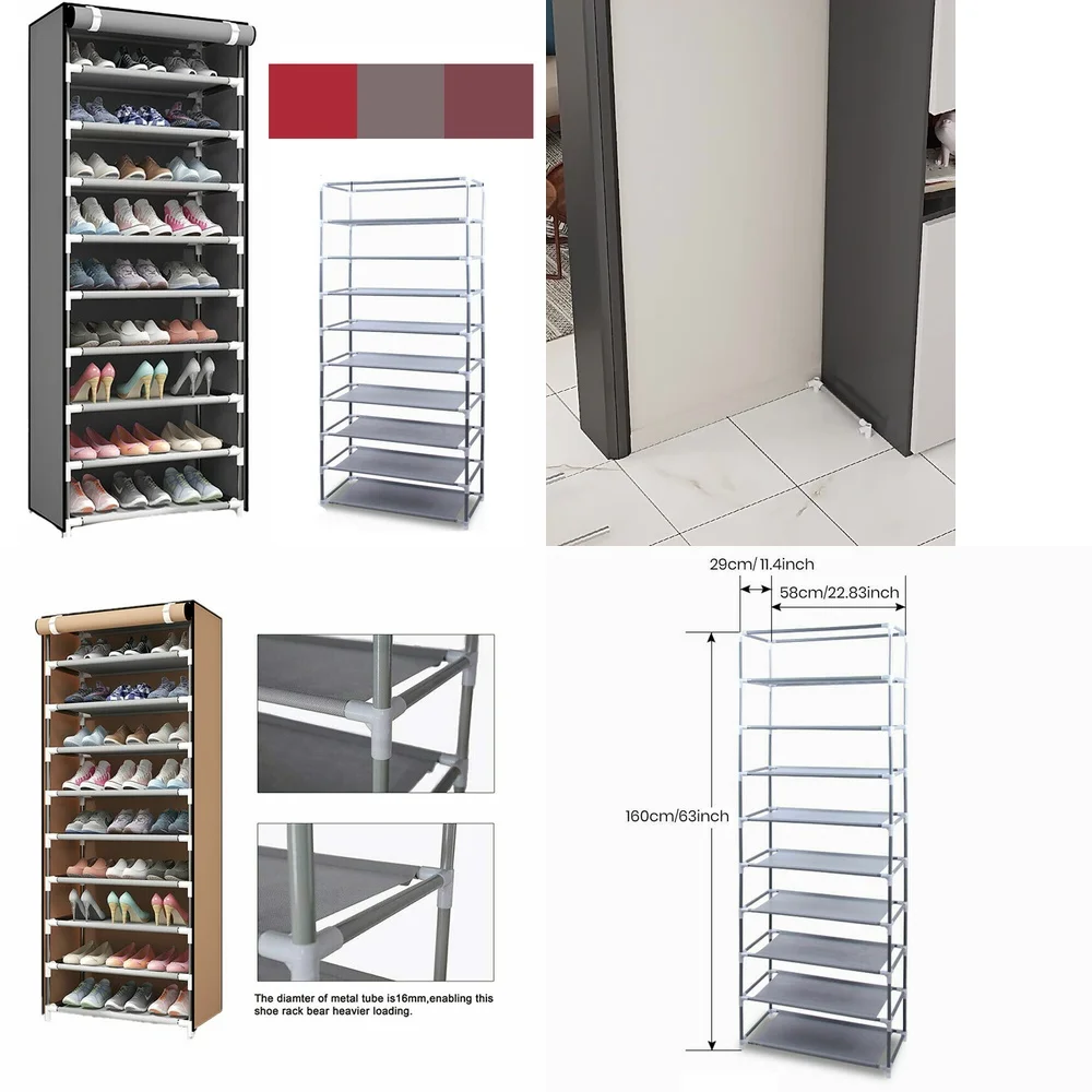 

10 Tier Shoe Rack with 9 Shelves Standing Shoe Cabinet Storage Organizer Dust Resistant Floor Shelf for Home