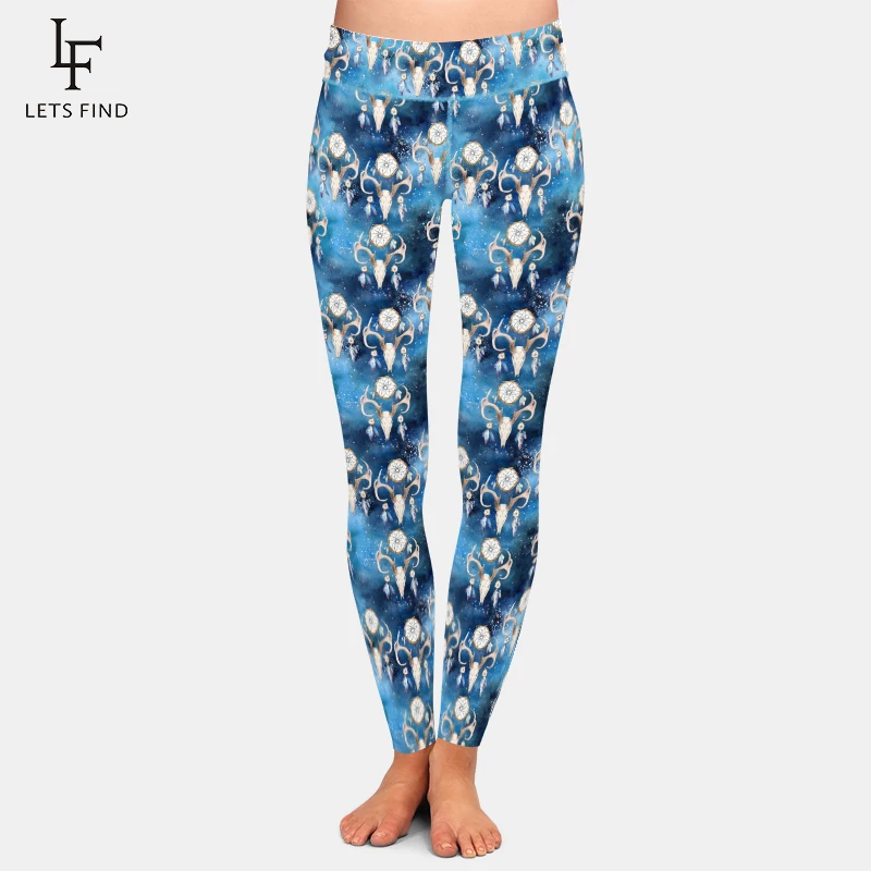 

LETSFIND Fashion Women Print Fitness Leggings Horn Bones and Dream Catchers Pattern High Waist Slim Elastic Leggings