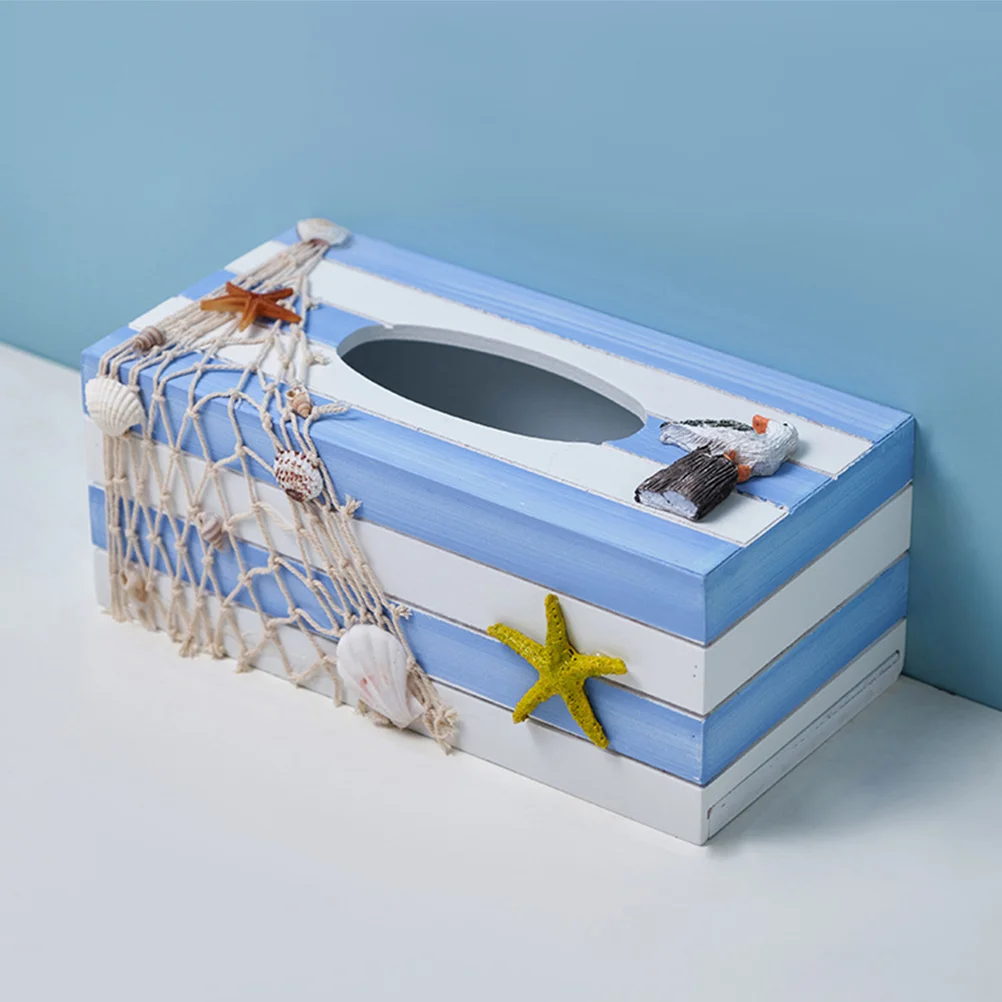 Ocean Wind Tissue Box Beach Room Decor Fishing Party Supplies The Mediterranean Dispenser Wood Travel Car