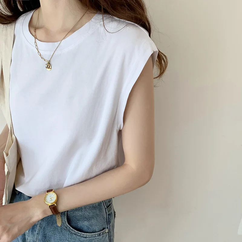 Y2k Sleeveless Slim T-shirt Women Sexy Korean Fashion Tee Shirt Femme New Arrivals Tops Kpop Japanese Vintage Tshirt Woman Cloth