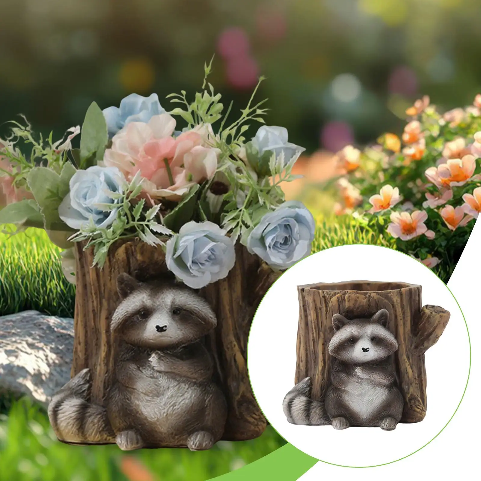 

Raccoon Stump Planter Small Flower Pot Vase for Bookshelf Decor Rustic