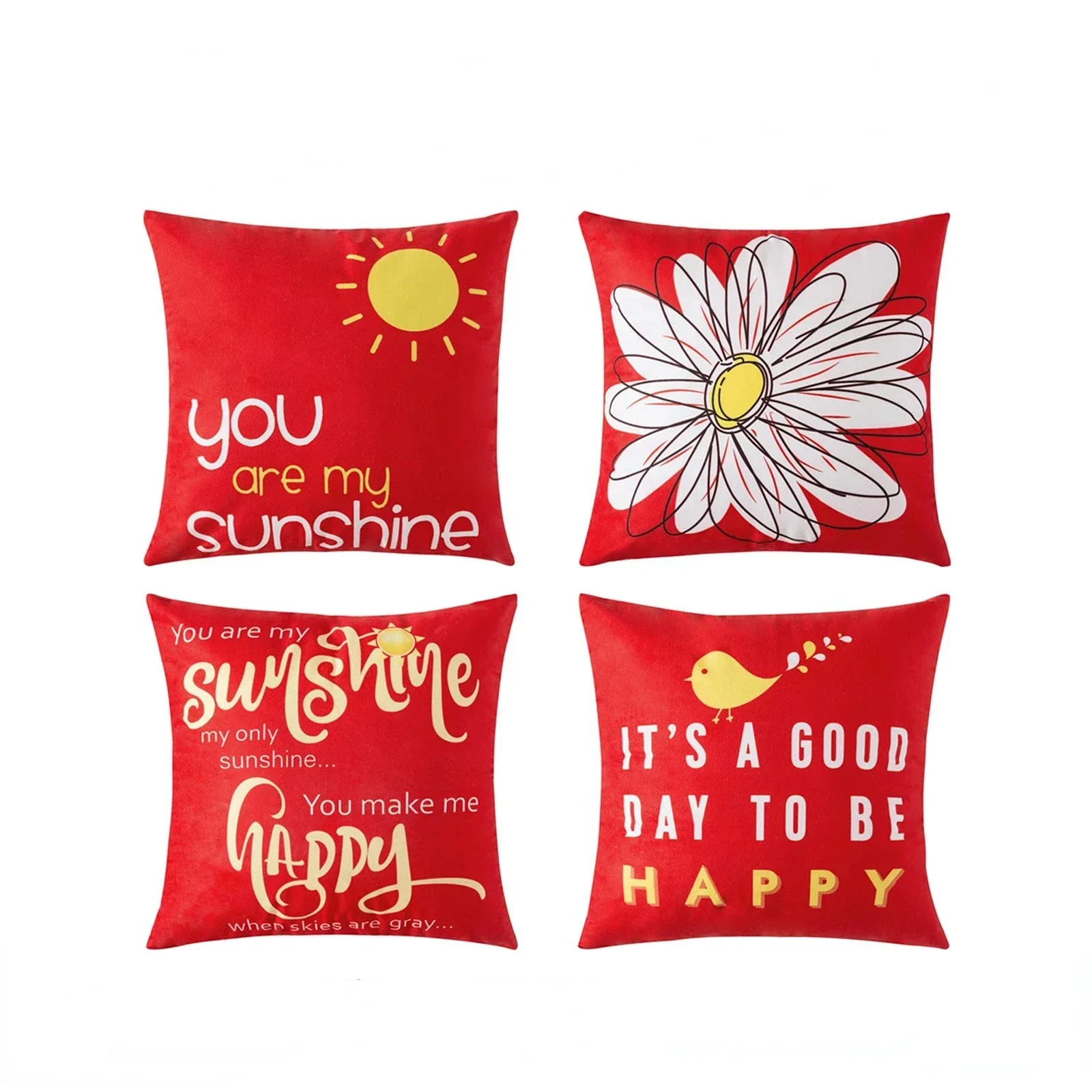 Daisy You Are My Sun Happy Bird Red Pillowcase 40*40 Living Room Sofa Decoration Cushion Cover 60*60 Home Decoration 50*50 45*45