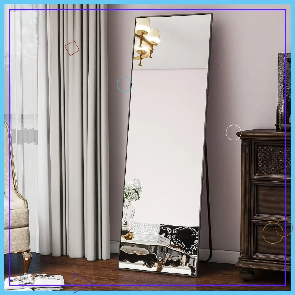 

21x56 Inch Full Length Floor Mirror with Stand, Black, Leaning or Wall Mounted for Bedroom and Living Room