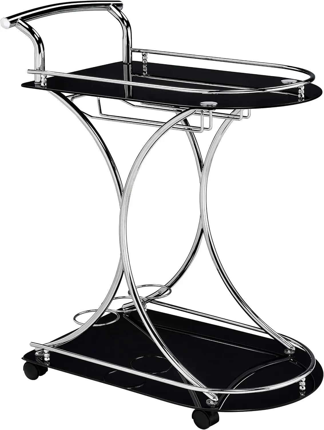 Coaster Home Furnishings Elfman 2-Tier Glass Shelf Metal Bar Cart Black and Chrome 910001