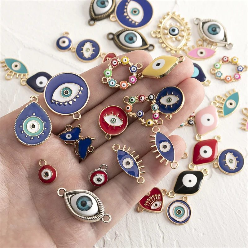 Fashion 40pcs/lot Mixed Colorful Enamel Eye Connector Charms Pendant DIY Necklace Bracelet For Jewelry Making Accessories