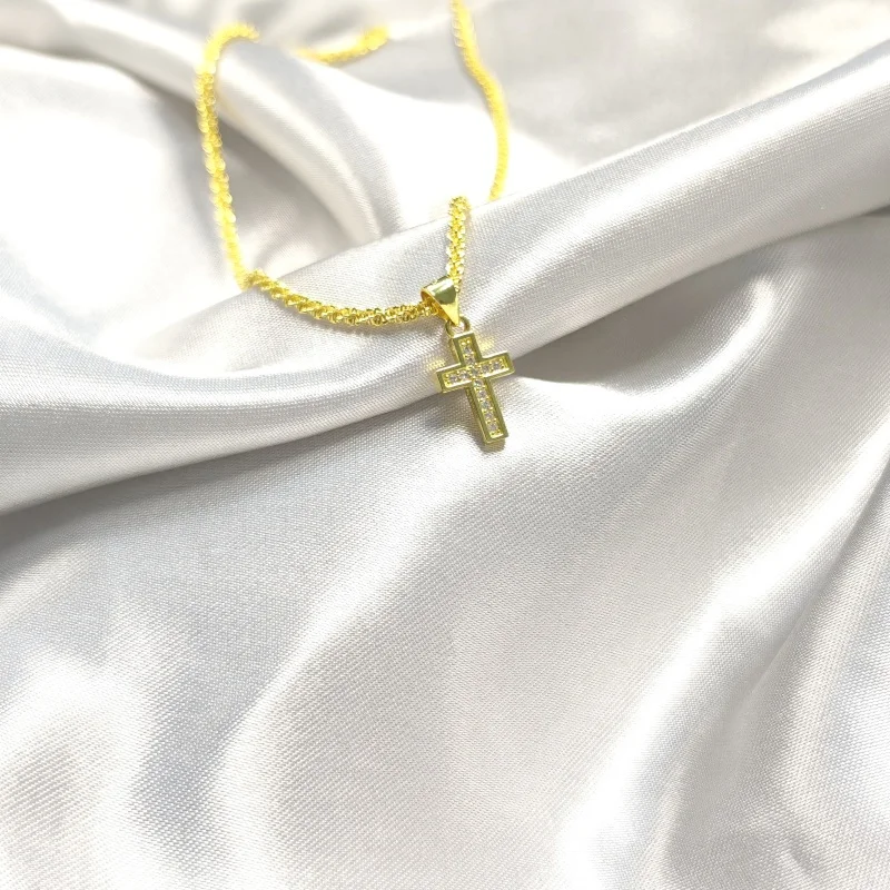 Klassische Kreuzanhänger-Halskette aus Edelstahl, geometrischer Choker, Partygeschenk für Frauen – Detail 10