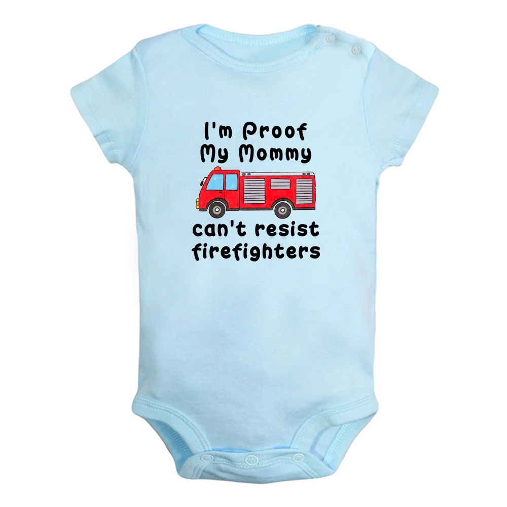 

I'm Proof My Mommy Can't Resist Firefighters Baby Bodysuit Cute Boys Girls Rompers Infant Short Sleeves Jumpsuit Newborn Clothes