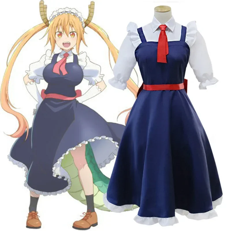 New Anime Miss Kobayashi's Dragon Maid Tohru Cosplay Costume For Women Lacauch Kobayashi Holiday Party Maid Uniforms Costume Wig