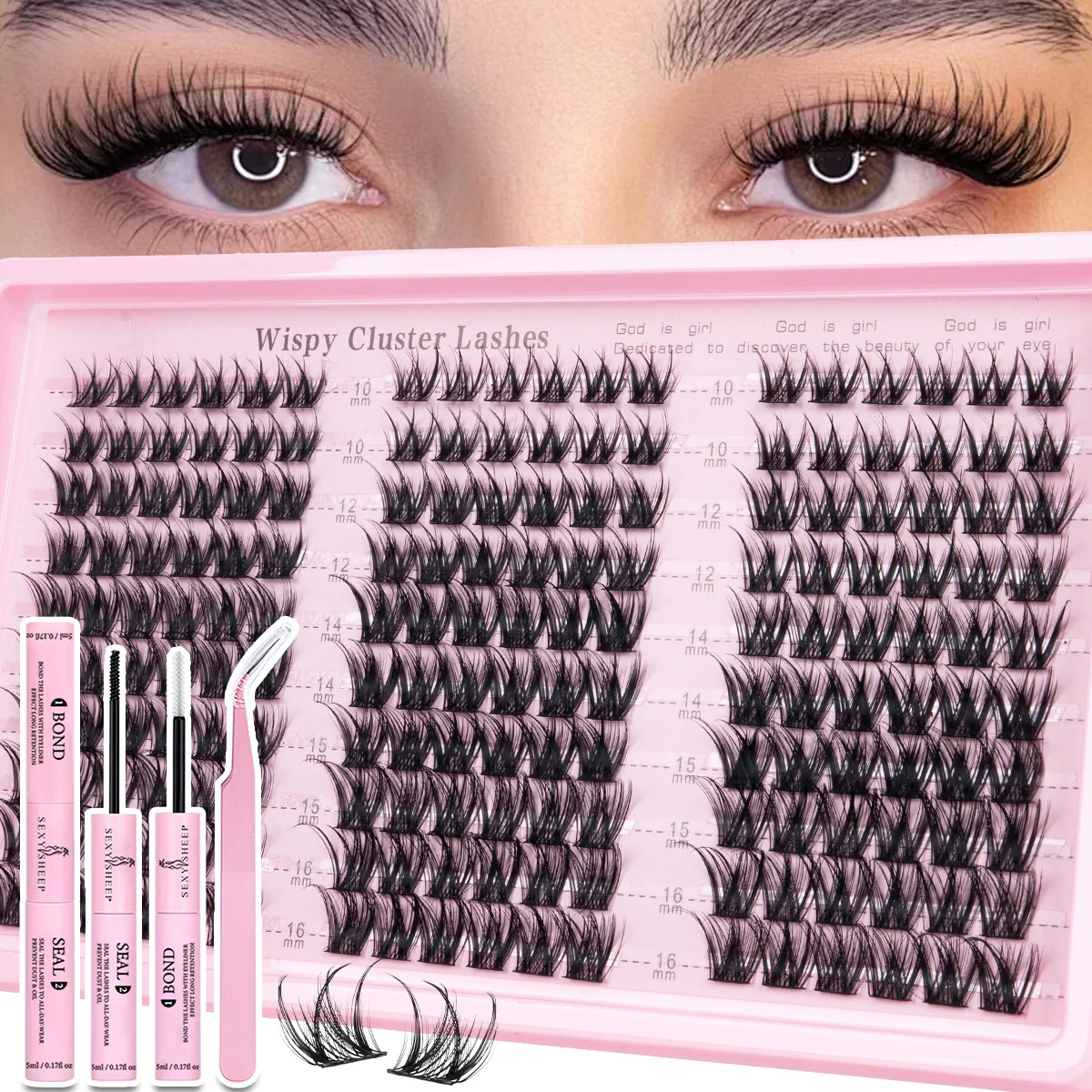 Wimpern-Cluster-Set, Wispy-Wimpernverlängerungen, Natürliches DIY-Wimpernverlängerungs-Set, 10-16mm C-Curl Einzelwimpern mit Kleber und Versiegelung – Detail 7